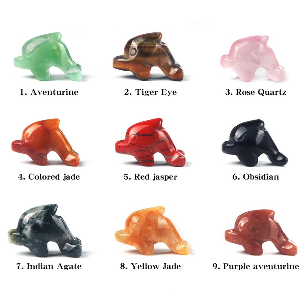 2Pcs/Pack Natural Semi-Precious Stone Ornament Decoration Dolphin Shape Healing Gems Home Decor Christmas New Year Small Furnishings Jewelry 18x27 Mm