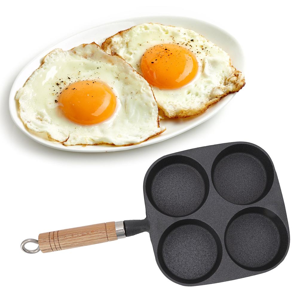 Egg Pan 4 Cup Egg Frying Pan with Wooden Handle for Breakfast Pancakes Omelettes