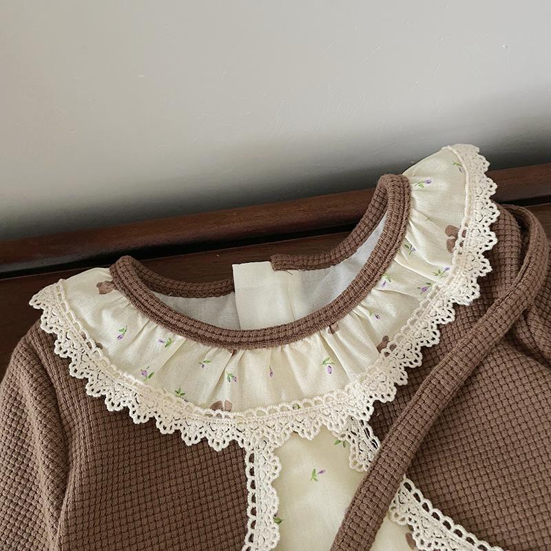 Платье для девочек 2024 года, осеннее милое платье в западном стиле с цветочным принтом