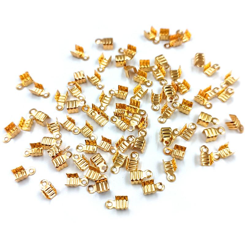 100pcs Fold Over Clasp Crimp Bead Alloy Clip Buckle Connector Cord End Tip Accessories DIY Necklace Bracelet Jewelry Making Accessories