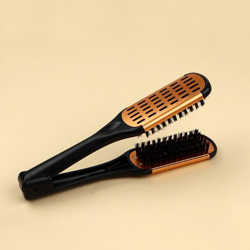 1 Pcs Pro Hairdressing Straightener Nylon Hair Straightening Double Brushes V Shape Comb Clamp Not Hurt Styling Tools