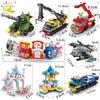 HUIQIBAO 6IN1 City Fire Car Police Truck Engineering Crane Building Blocks Tank Helicopter Bricks Set Toys for Children