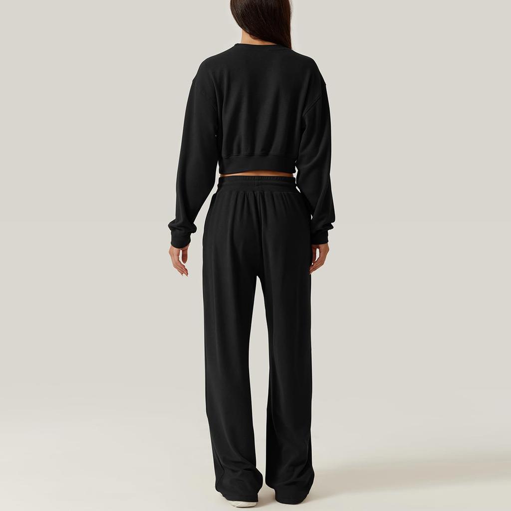 Женский комплект из 2 предметов, комплект спортивного костюма, укороченная спереди толстовка, комплект спортивных штанов с широкими штанинами