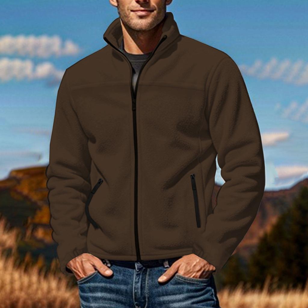 Мужская куртка-кардиган с воротником-стойкой, однотонная, мужская повседневная флисовая куртка-кардиган