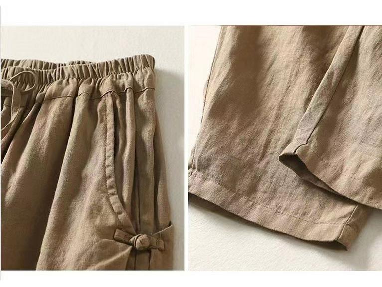 Хлопковые брюки гаремы с высокой талией и ретро застежкой-лягушкой - Легкие, эластичные, с завязкой на талии, свободного кроя для весны/лета