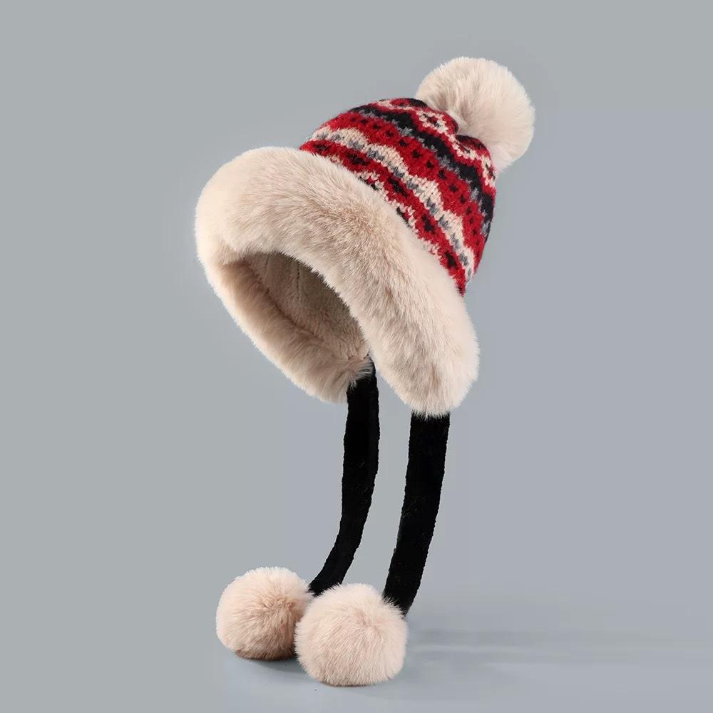 Autumn and Winter Riding Fleece Ear Protector Wool Hat Women's Plush Bag Head Pullover Hat Thickened Warm Knitted Hat