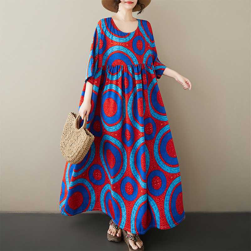 Повседневное женское платье свободного кроя с круглым вырезом и рукавами реглан для отпуска