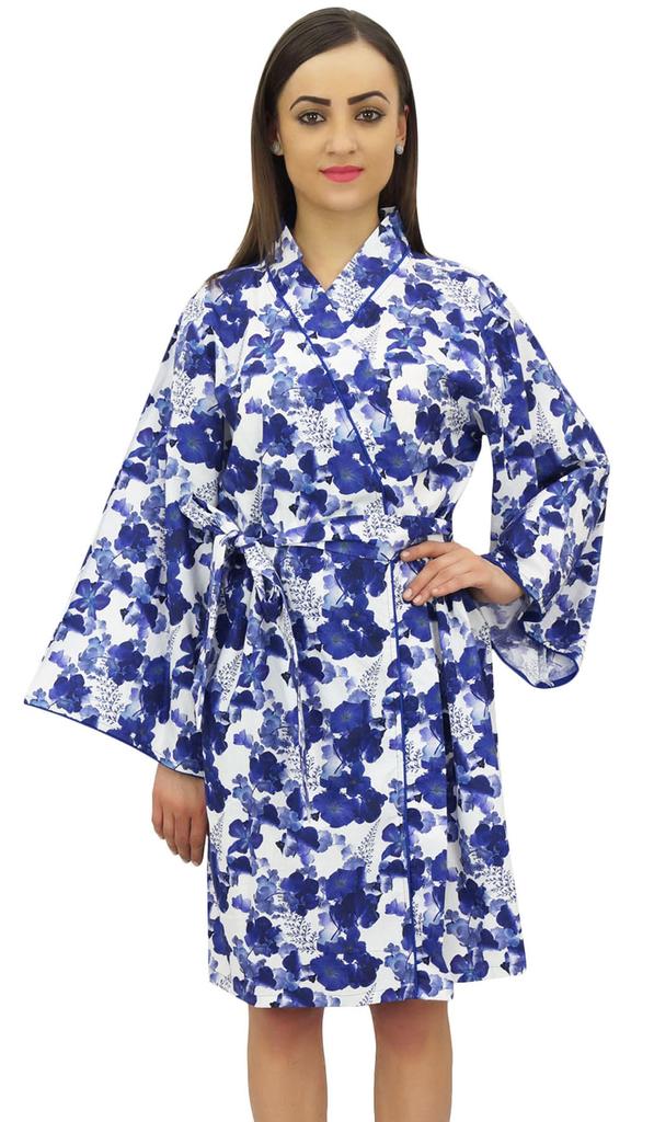 Bimba Women Cotton Poplin Short Floral Printed Wrap Bridesmaids Kimono