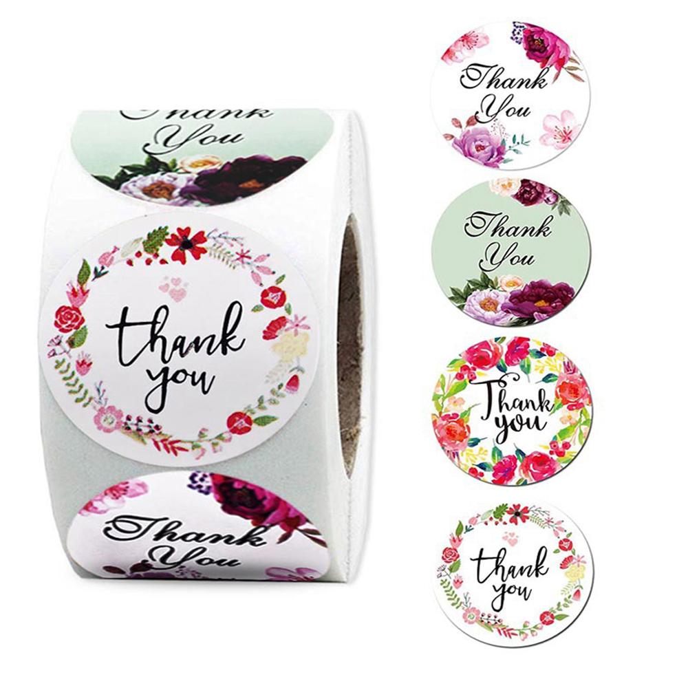 500pcs/roll Thank You Stickers Flower Pattern Party Wedding Decoration Gift Envelope Seal Labels Scrapbooking Stickers