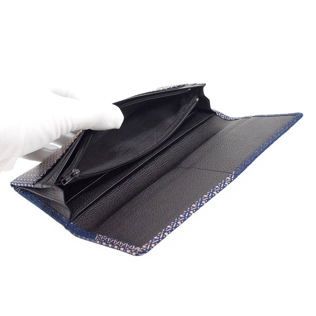 Длинный кошелек Inden с тыквой для монет, темно-синий x черный и белый лак 8215 [Indenya], кошелек, оленья кожа, Ihori, узор,