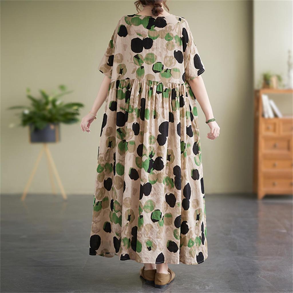 Summer Resort Mori Girl Long Plus Loose Bohemian Floral Perfect for Popular Free Floral Print [kisetsumate] Women's Dress, Cotton-Linen, Style, Dress,