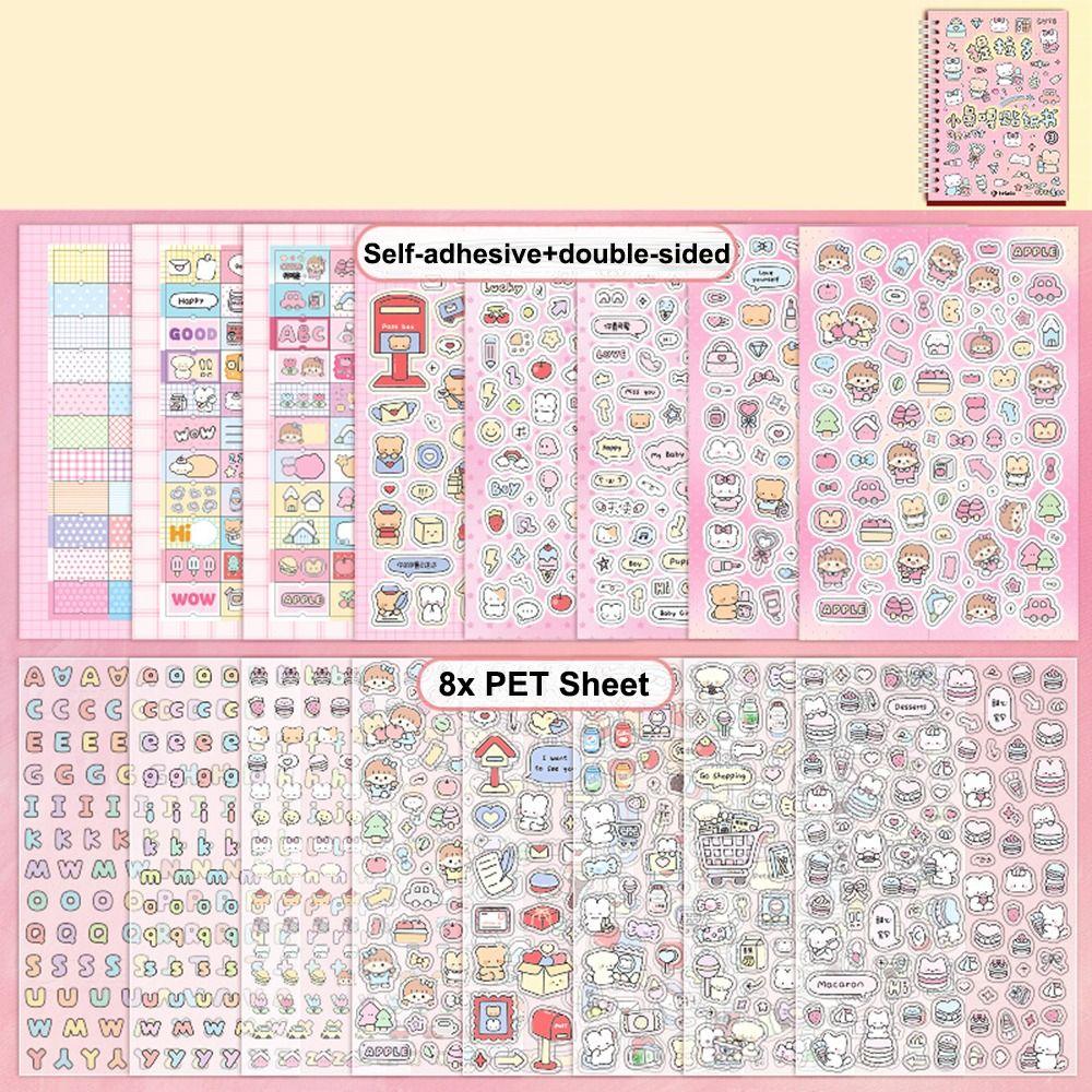 16 листов Милый K-pop Декоративный книжка-стикеры 1000+ Материал для DIY Мультяшная Вася-бумага Журнал ПЭТ Стикеры для скрапбукинга