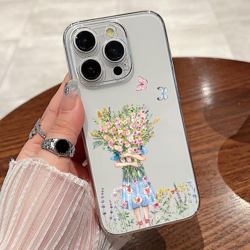 Для iPhone 15 Pro Max 14 13 Pro 12 11 чехол для телефона красивый цветочный узор прозрачный противоударный тонкий жесткий чехол для ПК