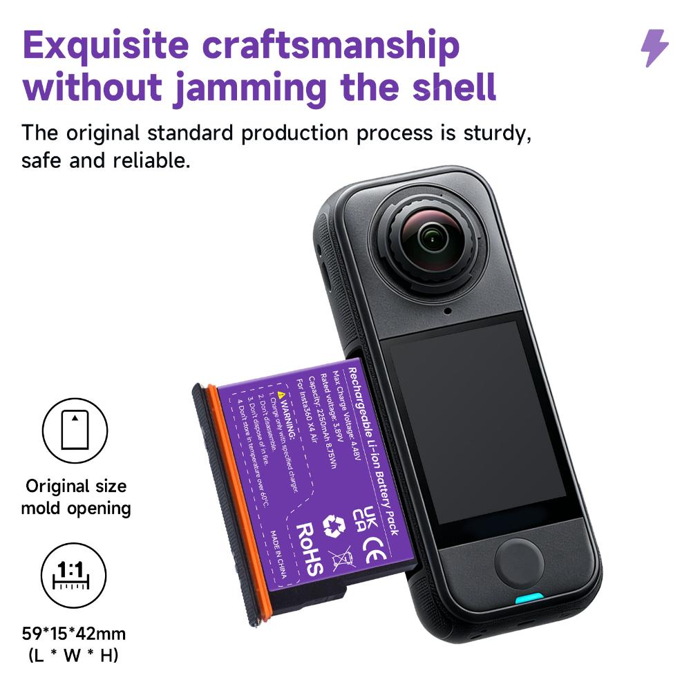Bateria de 2250mAh para Insta360 X4 Air, bateria de substituição de 8.75Wh com carregador rápido para acessórios da câmera de ação Insta 360 X4 Air