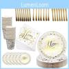 Cheerful Gold Polka Dot Stamping Happy Birthday Party Decor Supplies Disposable Tableware Collection
