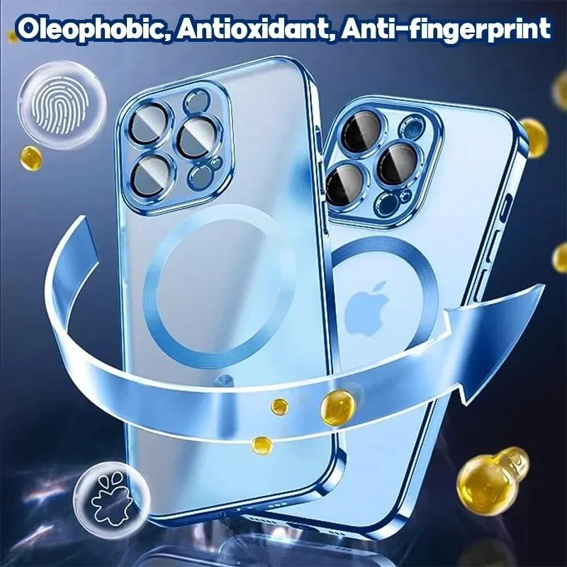 Роскошный чехол для телефона Magsafe с беспроводной зарядкой для iPhone 15 14 13 12 11 Pro Max Plus, прозрачный магнитный гальванический чехол-бампер