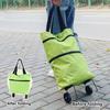 Foldable Roller Shopping Bag with Rotary Wheels Large Capacity Great Load Bearing Straps Waterproof Fabric Smooth Zipper Retractable Trailer