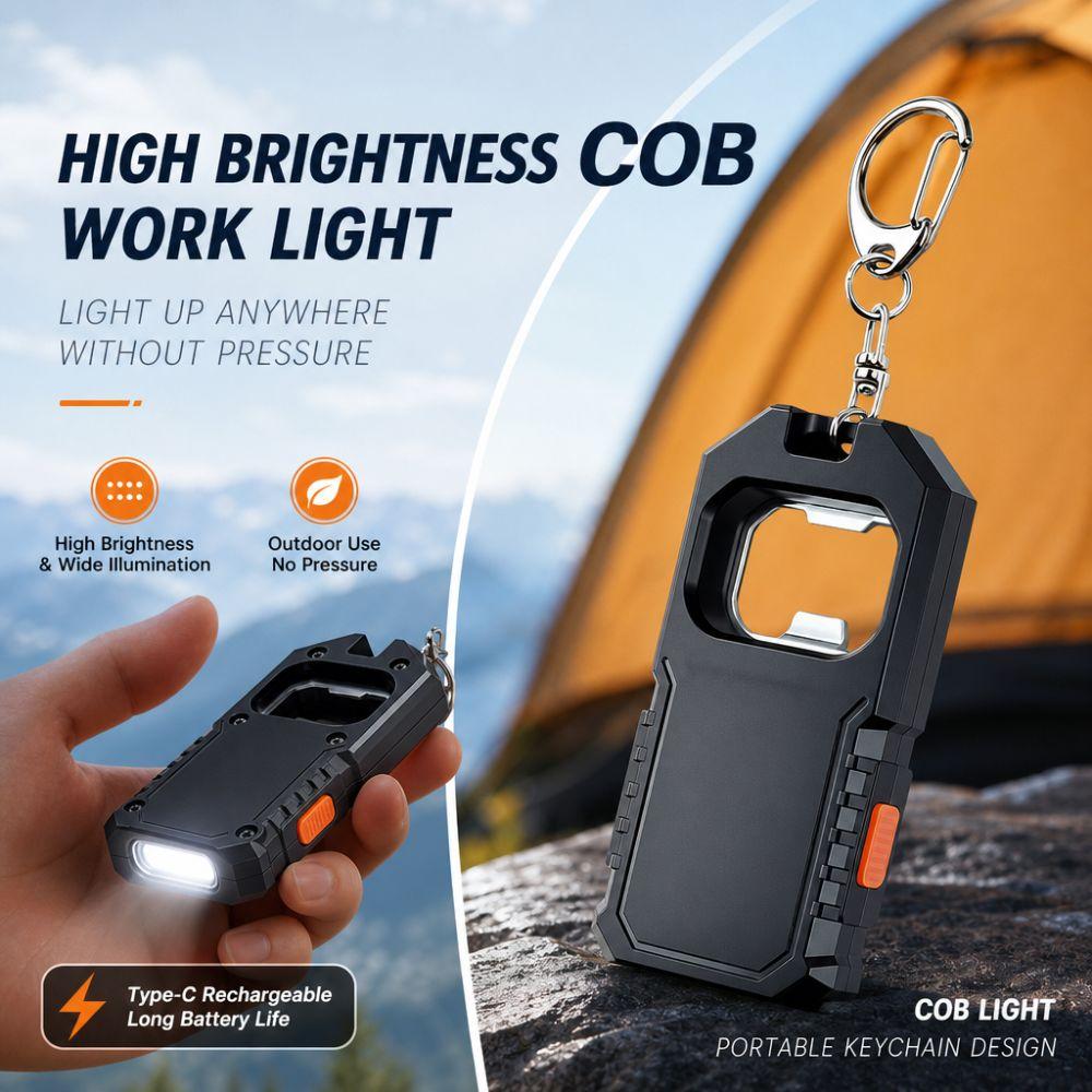 USB Rechargeable Working Light LED COB Emergency Lantern Keychain Flashlight Outdoor