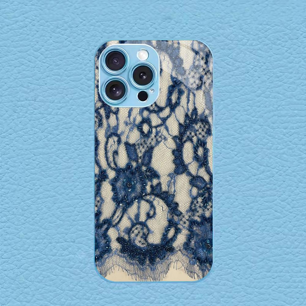 Elegant Blue Lace Print phone case for iphone 17 case for iphone 17 pro max cover Glass for iPhone 17 16 15 14 13 12pm Pro Plus