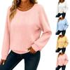 Women's Casual Round Neck Long Sleeve Pullover Loose Solid Color Sweat Top