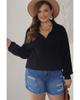 Azura Exchange Black Ribbed Knit Lapel Neck Curvy Sweater