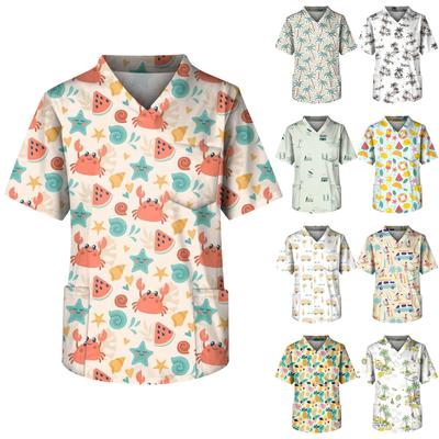 Плюс размер Хэллоуин Печатный скраб Рабочая форма Топы для мужчин Крест V-образным вырезом с коротким рукавом Забавные футболки Спецодежда Футболка с карманами