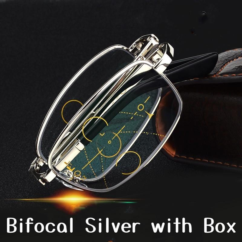 Fashion Bifocal Reading Glasses with Glasses Box Metal Lightweight Presbyopia for Men Women New Fashion Anti-blue Near Far Eyeglasses