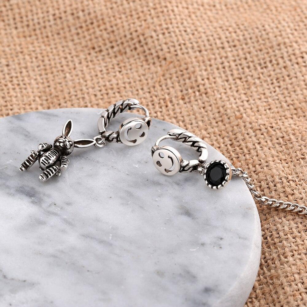 925 Sterling Silver Smile Long Tassel Thai Silver Hoop Earrings Rabbit Zircon Asymmetric Earring For Women Ear Jewelry S-E1061