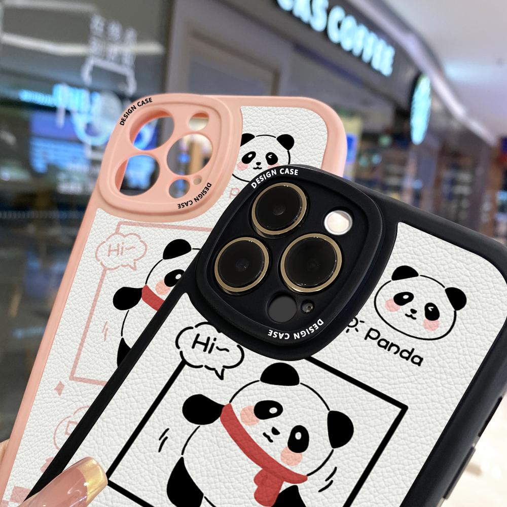 Тонкий кожаный чехол с рисунком панды, мягкий силиконовый чехол из искусственной кожи для iPhone Samsung Huawei Honor Xiaomi Redmi OPPO Realme Vivo