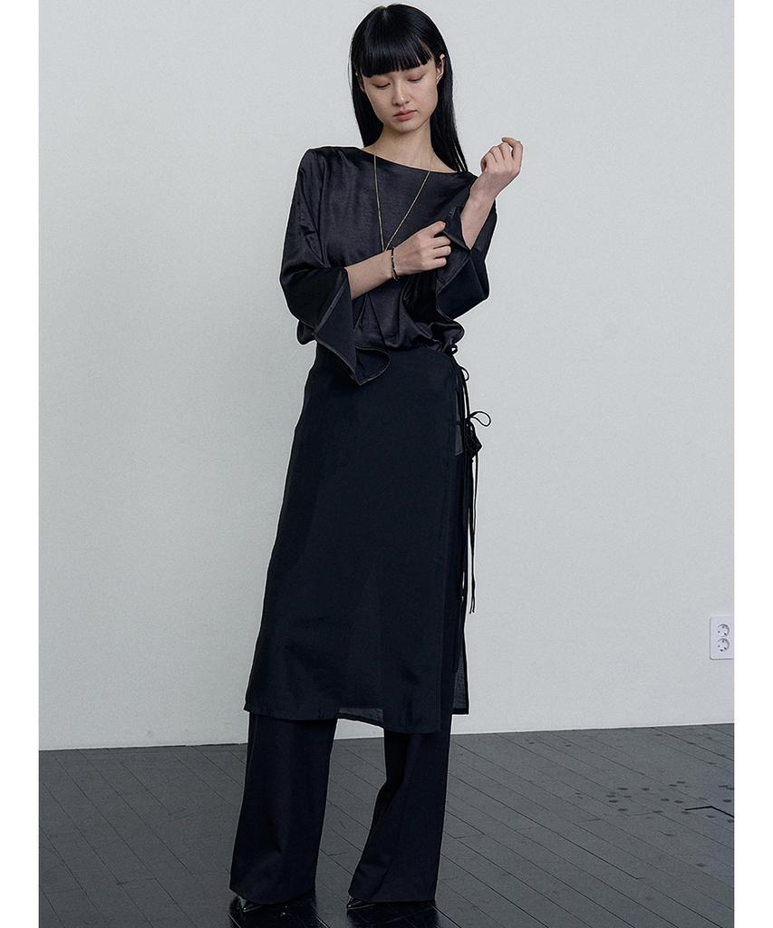 MAKE A TOAST Layered Wide Skirt Pants Black Mbefpa004Bk
