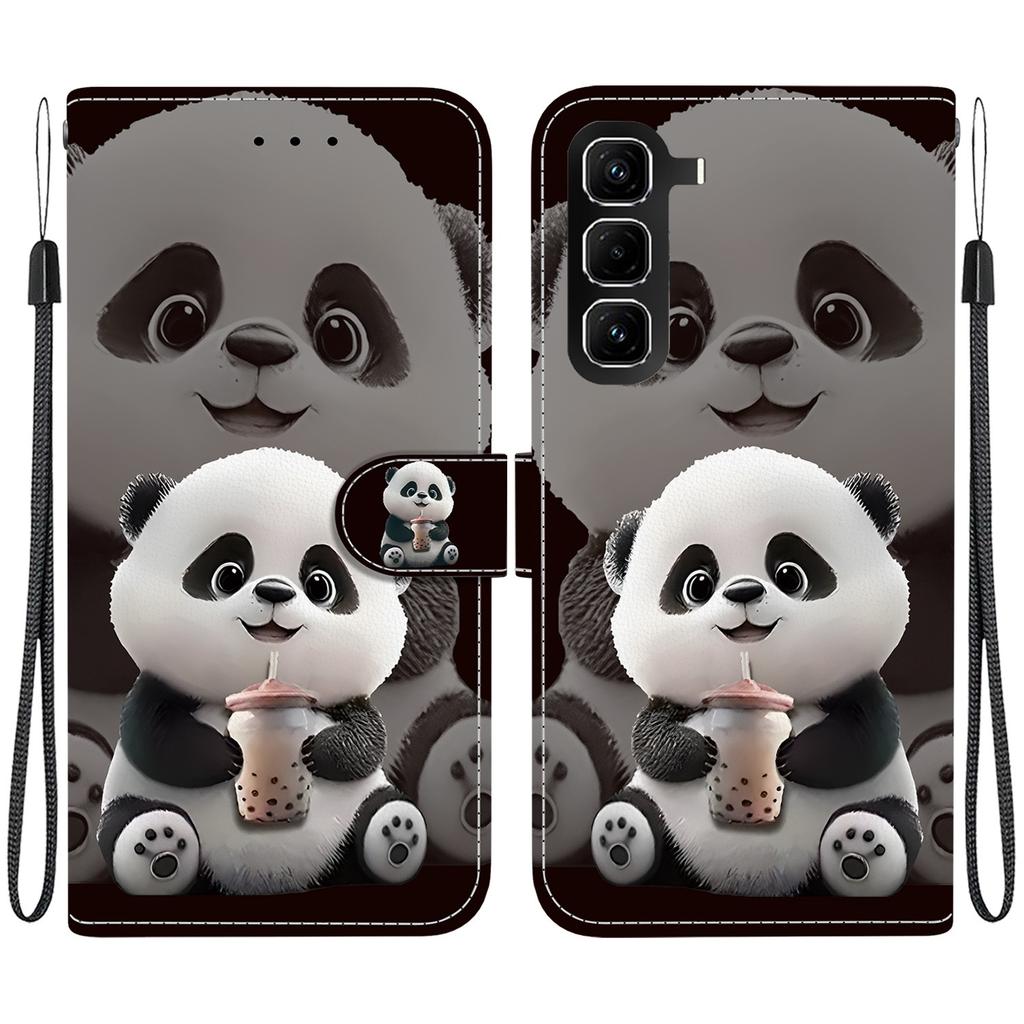 Handmade PU Leather Flip Case for Infinix Hot 50 Pro+ 4G (X6880) Anti-Slip Shockproof Cover with Wrist Strap & Heart/Rose Cat Designs