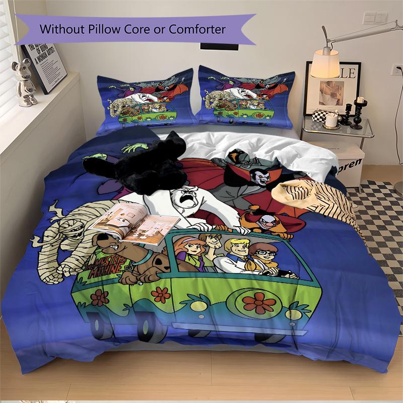 3pcs Scooby Doo and Friends Bedding Set 1 Soft Quilt Cover + 2 Pillowcases, Suitable for All Seasons.H073
