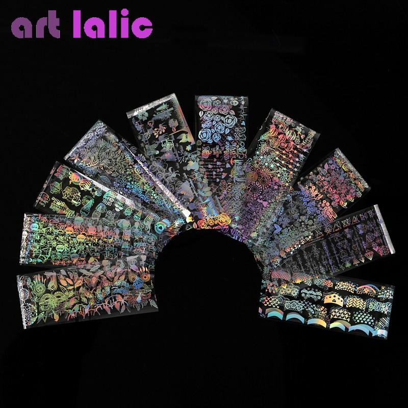 10 шт. 4*20 см голографическая фольга для ногтей «Ловец снов» роза кошка звездное небо цветочный узор дизайн ногтей переводная наклейка Декор набор
