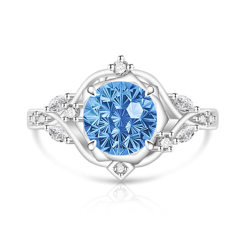 925 Sterling Silver Firework Cut Vine Colored Gemstone Ring Inlaid High Carbon Diamond Gold Plated Bud Ring for Women Drop Shipping