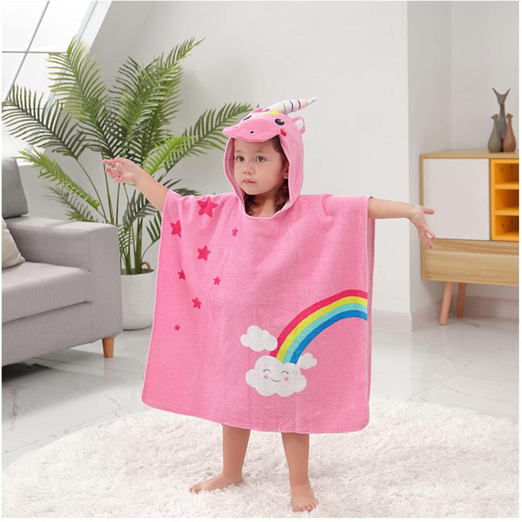 LOLANTA Kids' Hooded Bathrobe, Baby Bath Towel, 100% Cotton, Perfect for Water Play, Pool, Bath, Baby Shower, Unicorn Pink, Ages 1-3