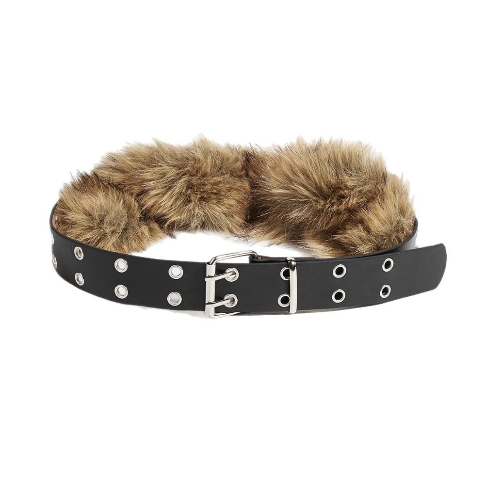 PU Leather Furry Waistband Rivet Plush Belt Fashion Leather Fur Belt  Female/Girls