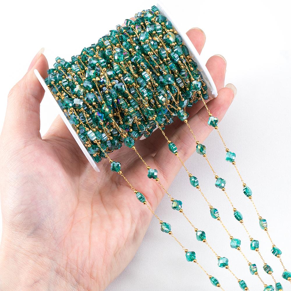 1Meter Stainless Steel Crystal Beading Chain Iridescence Transparent Beaded Body Chains for DIY Necklace Bracelet Jewelry Making