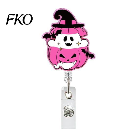 Acrylic Badge Holder Retractable Holder, Halloween Glitter Reel, Cute Ghost Pumpkin ID Card for Nurse Doctor Teacher Worker Decorative Reel