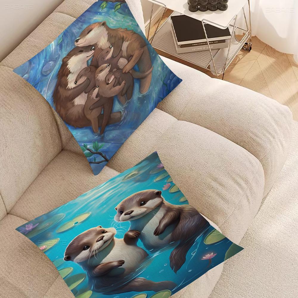 Otters Pillow Cushion Cover Pillowcase Living Room Sofa Home Decor Customized