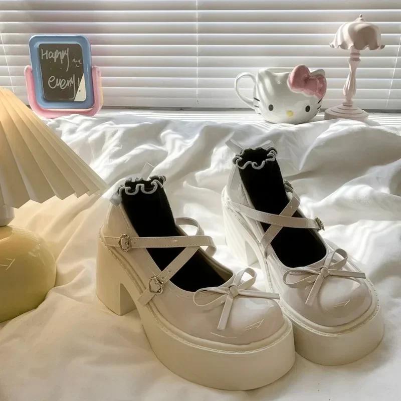 Женские туфли Мэри Джейн на толстом каблуке, весенние туфли-лодочки с круглым носком, туфли на платформе для женщин, женские туфли на каблуке в стиле Лолита