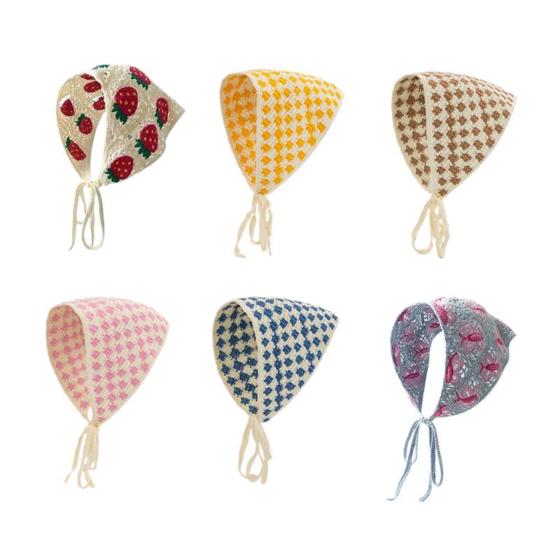 Вязаная ретро повязка на голову с полым треугольником, ромашка, клубника, ручная работа, вязаный крючком треугольный шарф, головной убор, ручной работы платок для головы