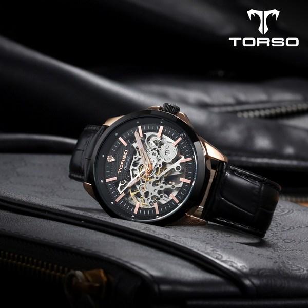 TORSO Torso T602M Griffes Skeleton Автоматические часы с бриллиантами Мужские металлические часы (кожаный ремешок в комплекте)