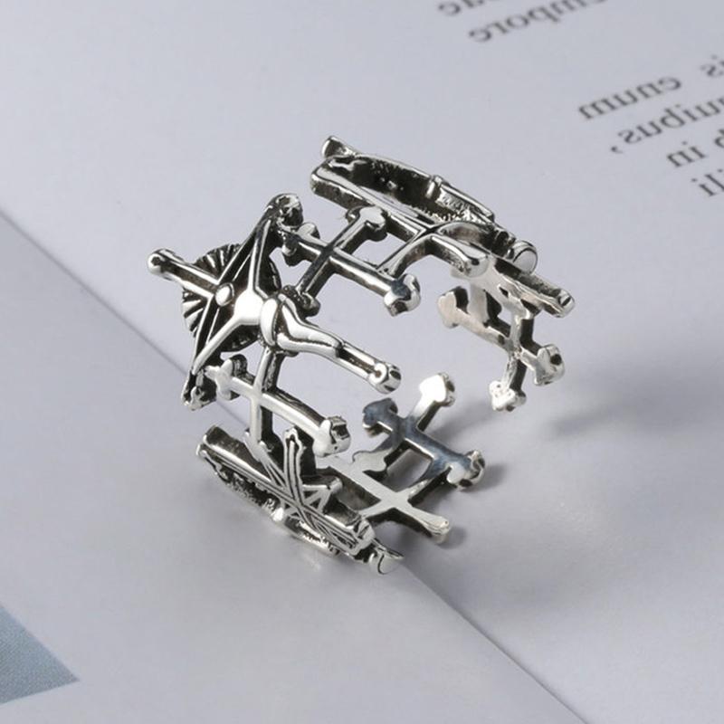 Классический винтажный Иисус Крест Регулируемый Пара Памятное Кольцо Открывающееся Кольцо Для Женщин Мужчин Панк Ювелирные Изделия Подарок