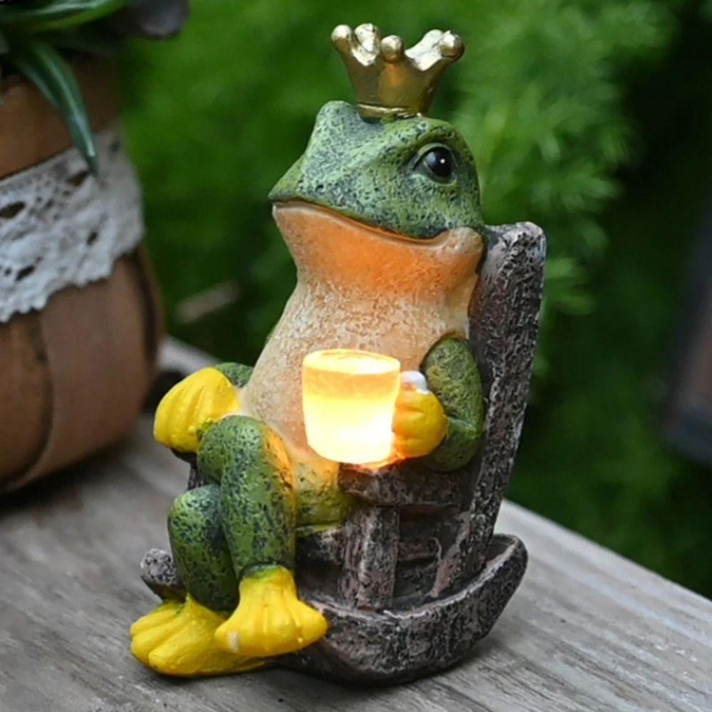 Mini Rocking Chair Frog Figurine Lamp Creative Animal Statue Garden Decoration