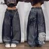 RogueWave Y2K Американский Новый Ретро Уличный Хип-хоп Мешковатые Джинсы Женские Харадзюку Высокая Посадка Широкие Брюки Готические Широкие Брюки Уличные Брюки