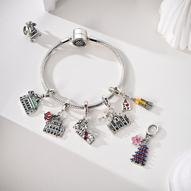 Оригинальные медные шармы-бусины Париж Эйфелева башня Церковь Подвеска Подходит для браслета Бангла Подвеска Женские DIY Ювелирные изделия Подарок