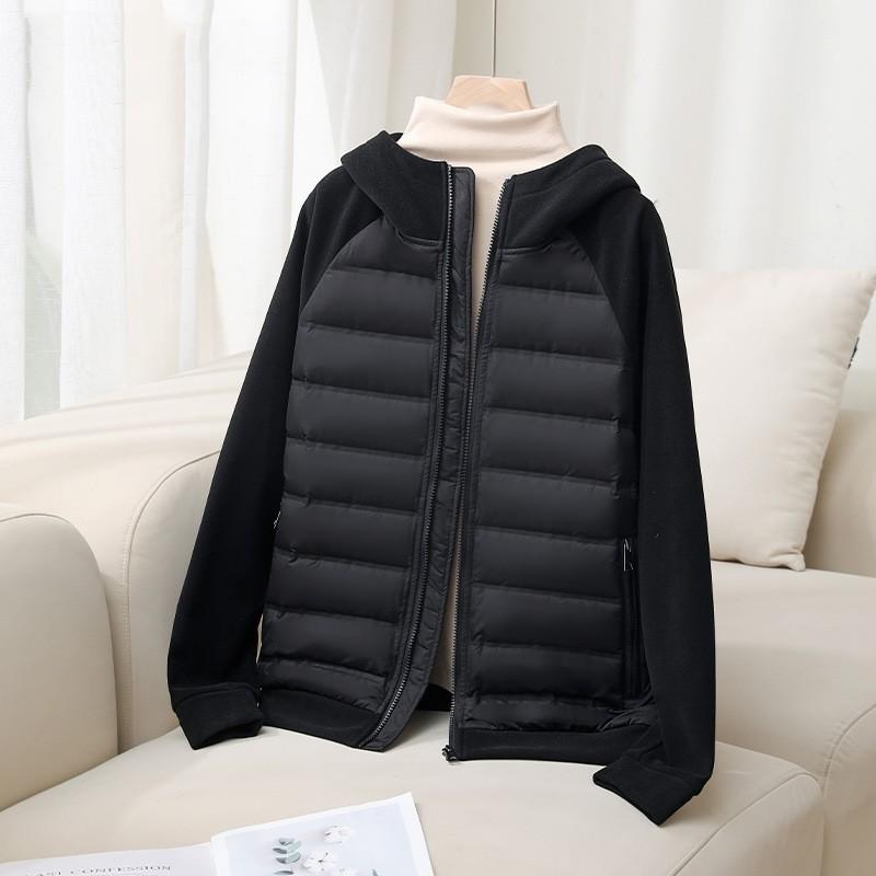 Autumn and winter new splicing down jacket women's light and comfortable down warm versatile short hooded casual jacket