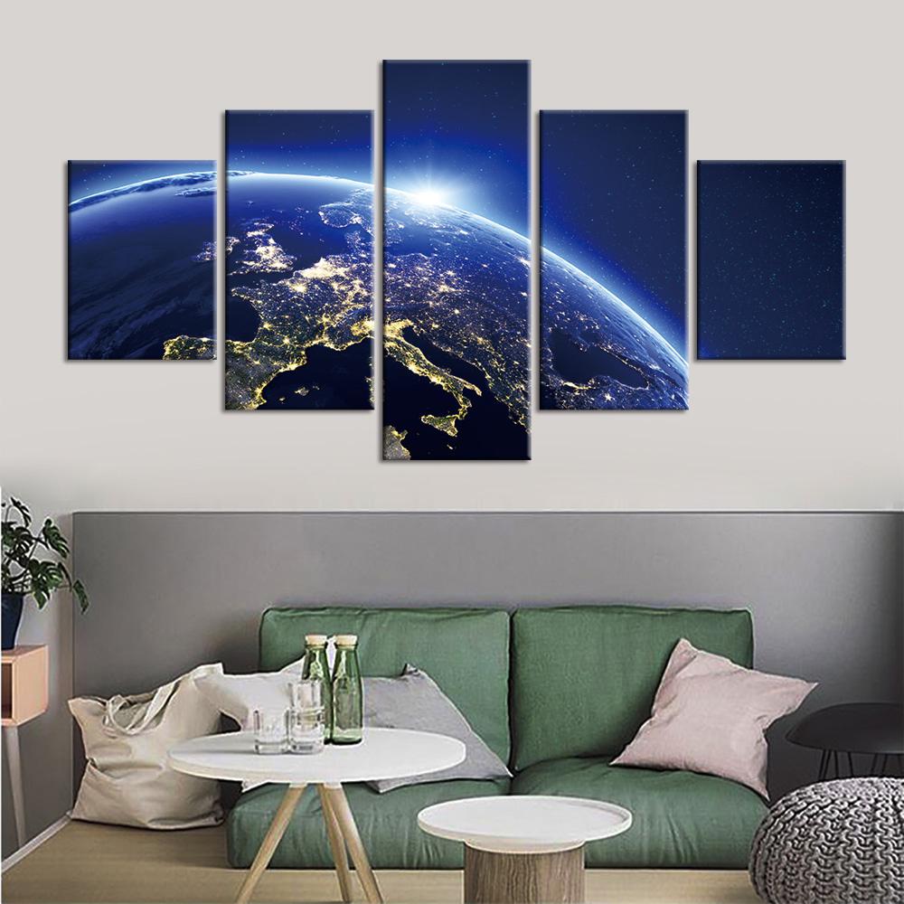 Картины на холсте, домашний декор, принты, плакаты, 5 шт., космические картины для гостиной, модульное настенное искусство в рамке