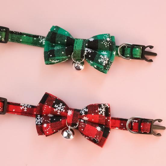 Cat Collar Bell Dress Up Plaid Christmas Element Pet Collar for Party