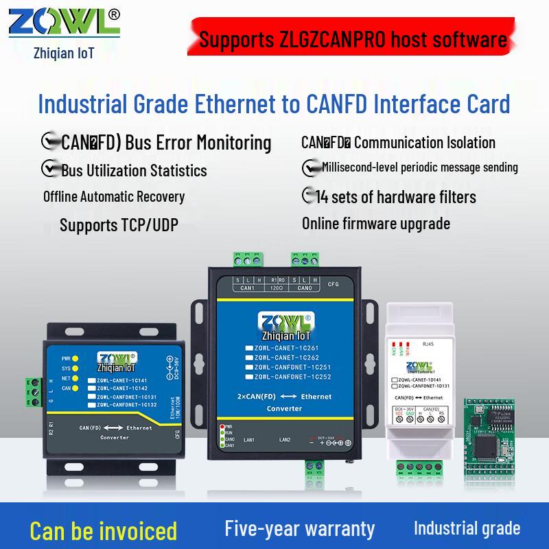 ZLG Industrial Ethernet to CAN/CANFD Converter Module